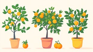 三盆硕果累累的橘子盆栽