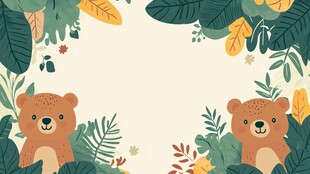 小熊与绿植的可爱插画