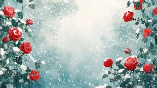雪中红玫瑰浪漫花卉背景