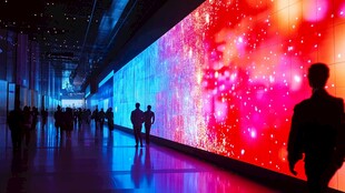 梦幻光影长廊中的行人身影