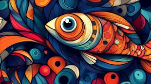 奇幻多彩鱼的抽象艺术世界