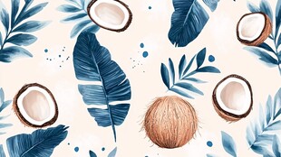 蓝叶椰果的清新热带图案