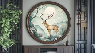 中式墙饰 月夜鹿影挂画