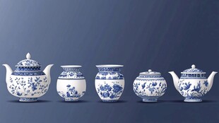 青花瓷茶具摆件优雅展示