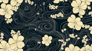 复古花卉波浪纹图案背景