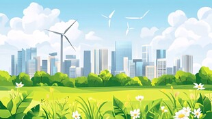 城市边的绿野与风力发电