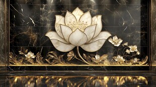中式奢华莲花大理石背景墙