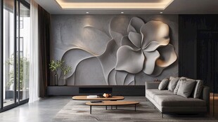 现代客厅的立体花卉背景墙