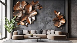 金属花朵墙饰装点时尚客厅