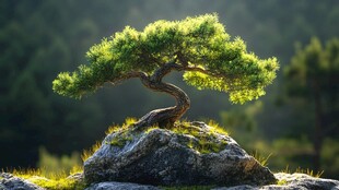 岩石上的苍劲盆景松树