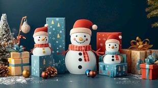 圣诞雪人摆件与节日礼物