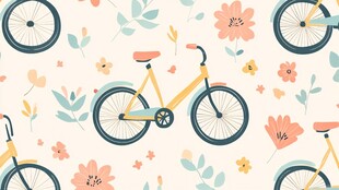 自行车花卉无缝图案背景