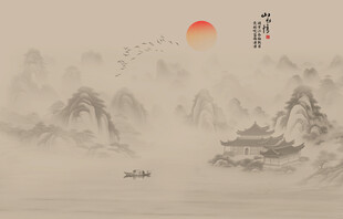 中国风水墨意境山水风景背景屏风