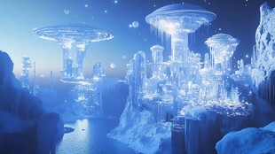 梦幻外星冰雪悬浮城市景观