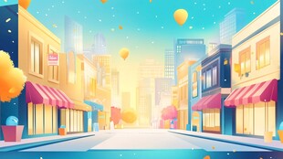 繁华城市街道插画场景