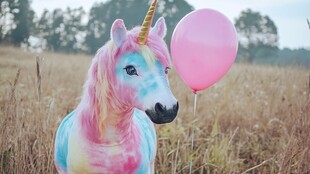 梦幻独角兽与粉色气球