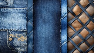 牛仔布料与皮革纹理展示