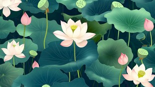 夏日荷花荷叶清新插画