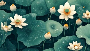 夏日荷塘荷花荷叶美景