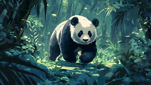 漫步竹林的可爱大熊猫