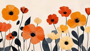 手绘花卉图 绚烂多彩花朵