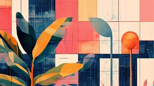 多彩植物几何背景插画