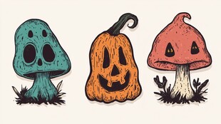 万圣节奇幻蘑菇南瓜插画