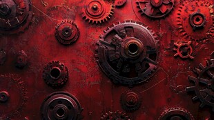 红色机械齿轮工业风背景