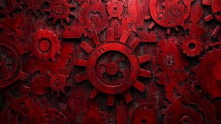 红色齿轮机械质感背景图
