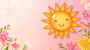微笑太阳与缤纷花卉背景