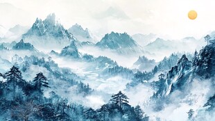 水墨山川间的日出盛景