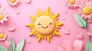 可爱笑脸太阳与缤纷花朵