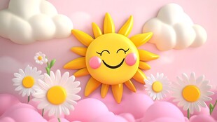 可爱笑脸太阳的梦幻场景