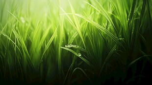 清晨露珠点缀的嫩绿青草