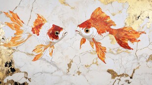 双金鱼于大理石背景图