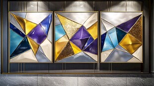现代几何抽象三联装饰画