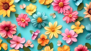 多彩花卉构成的梦幻图案