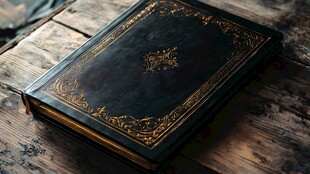 复古精装书置于古朴木桌