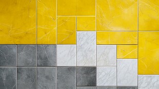 黄灰白三色拼接瓷砖墙面