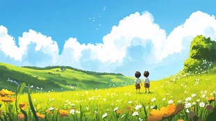 田园中孩童共赏美好风光