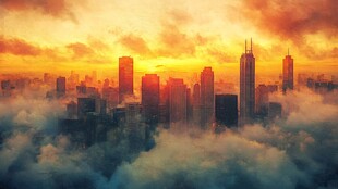 云端上的城市黄昏美景