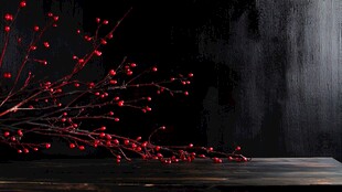 红果枝条置于深色背景