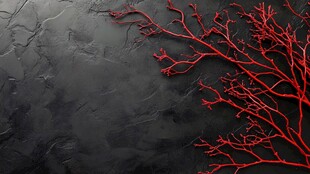 黑底红枝简约艺术画面