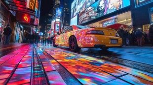 霓虹夜色下的炫酷街头跑车