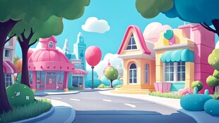 梦幻多彩童话风街道场景