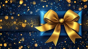 蓝色礼盒配金色蝴蝶结背景