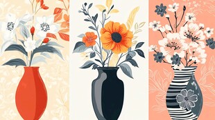 三花瓶插花装饰插画