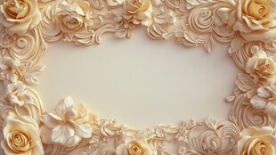 米黄色雕花玫瑰装饰边框