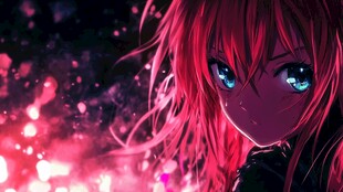 红发蓝眸动漫少女梦幻场景