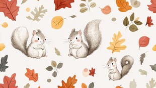 秋日松鼠与落叶可爱插画